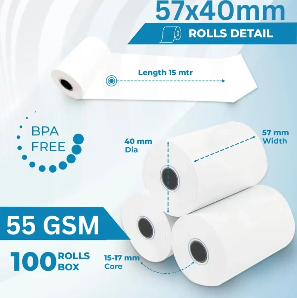 Thermal Paper Roll 57mm x 40mm (55GSM) 100pcs/box