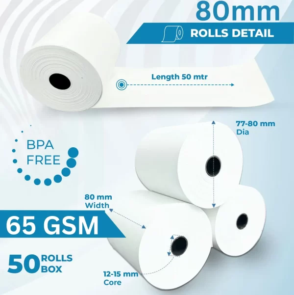 POS Receipt 80x80 Thermal Till Rolls (65 GSM)