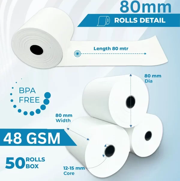 Thermal Rolls 80 x 80mm Receipt Paper 48GSM